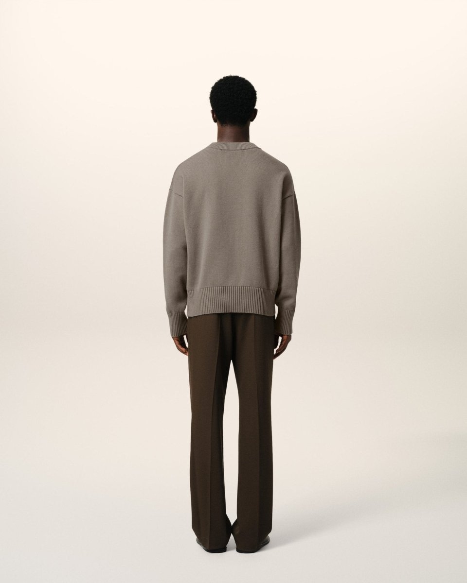 BEIGE COTTON AMI EMBROIDERED CREWNECK SWEATER - French Destock