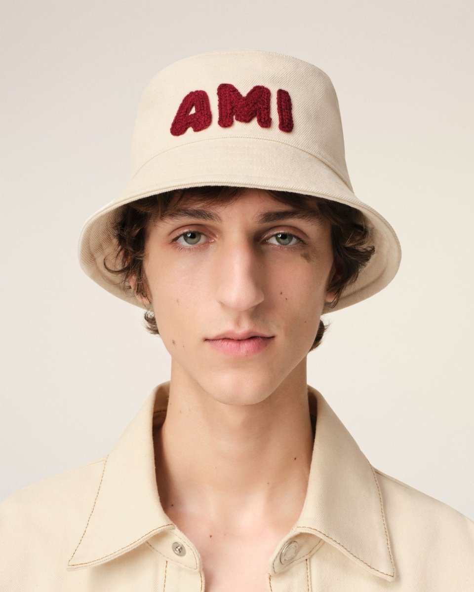 BEIGE COTTON AMI PATCH BUCKET HAT - French Destock