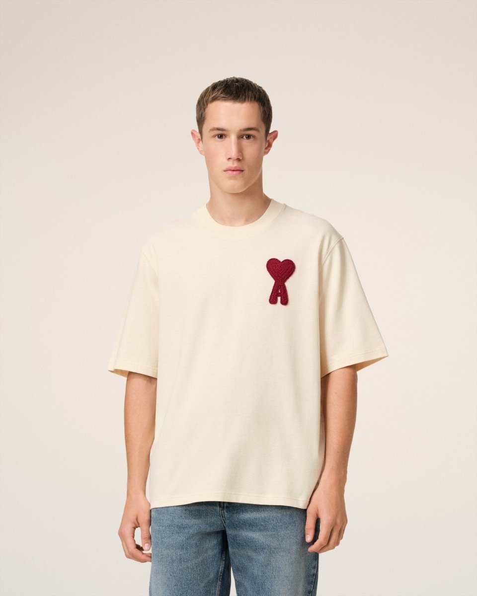 BEIGE COTTON AMI PATCH T - SHIRT - French Destock
