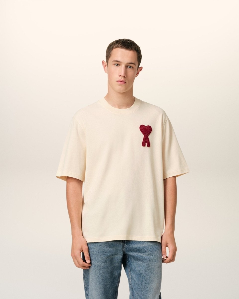 BEIGE COTTON AMI PATCH T - SHIRT - French Destock