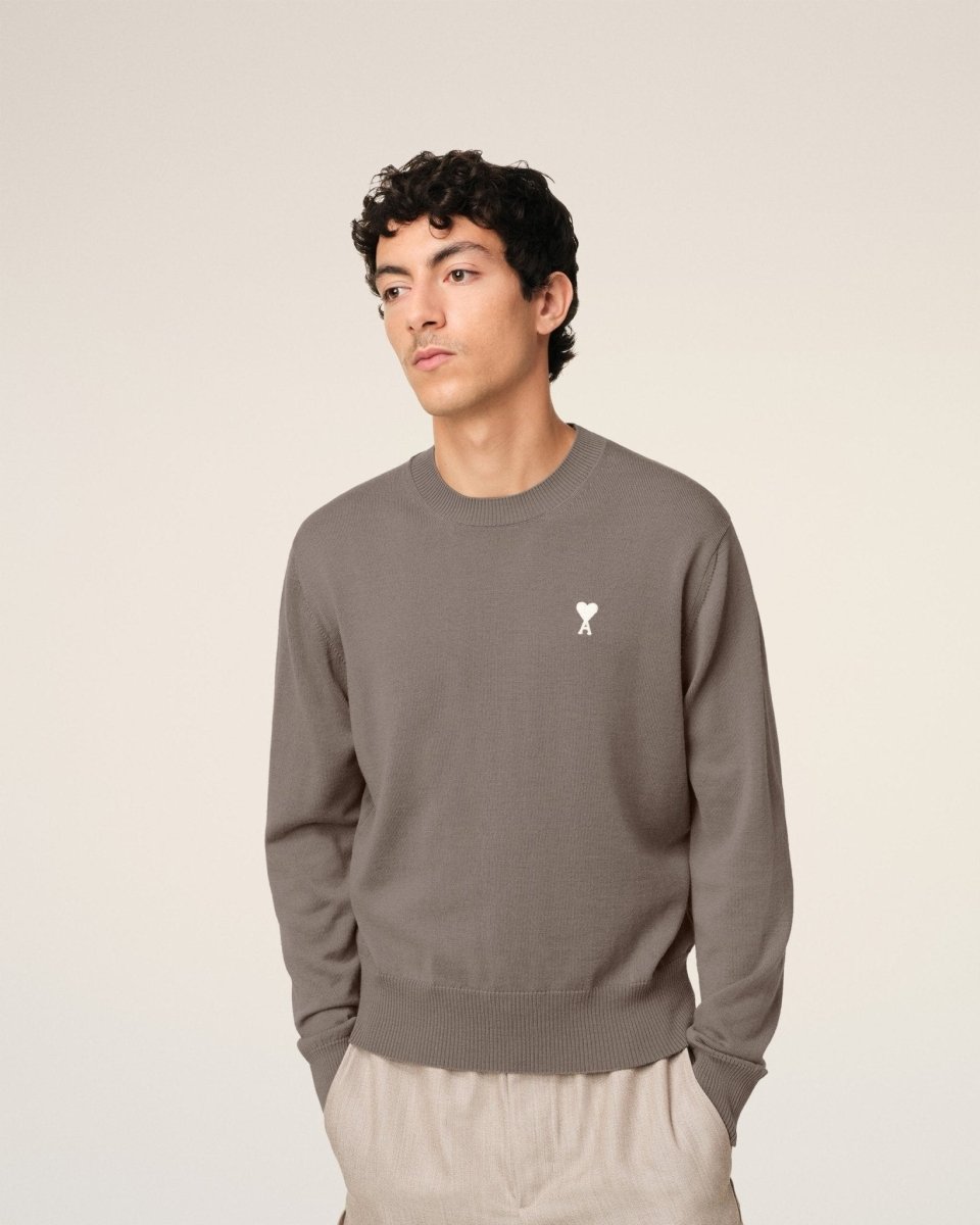 BEIGE WOOL AMI CREW NECK SWEATER - French Destock