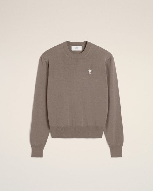 BEIGE WOOL AMI CREW NECK SWEATER - French Destock