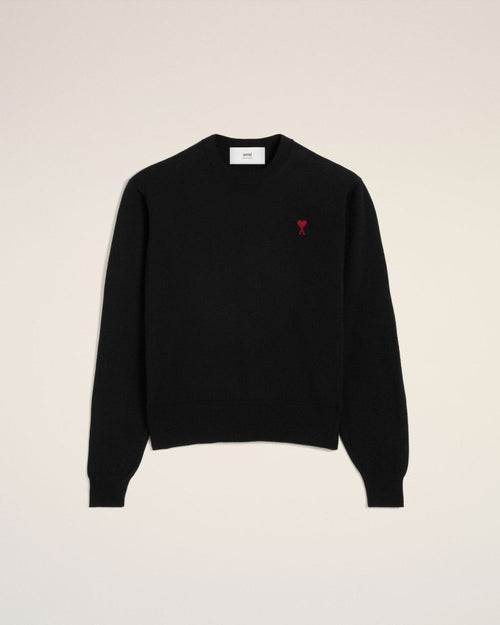 BLACK WOOL AMI CREW NECK SWEATER - French Destock