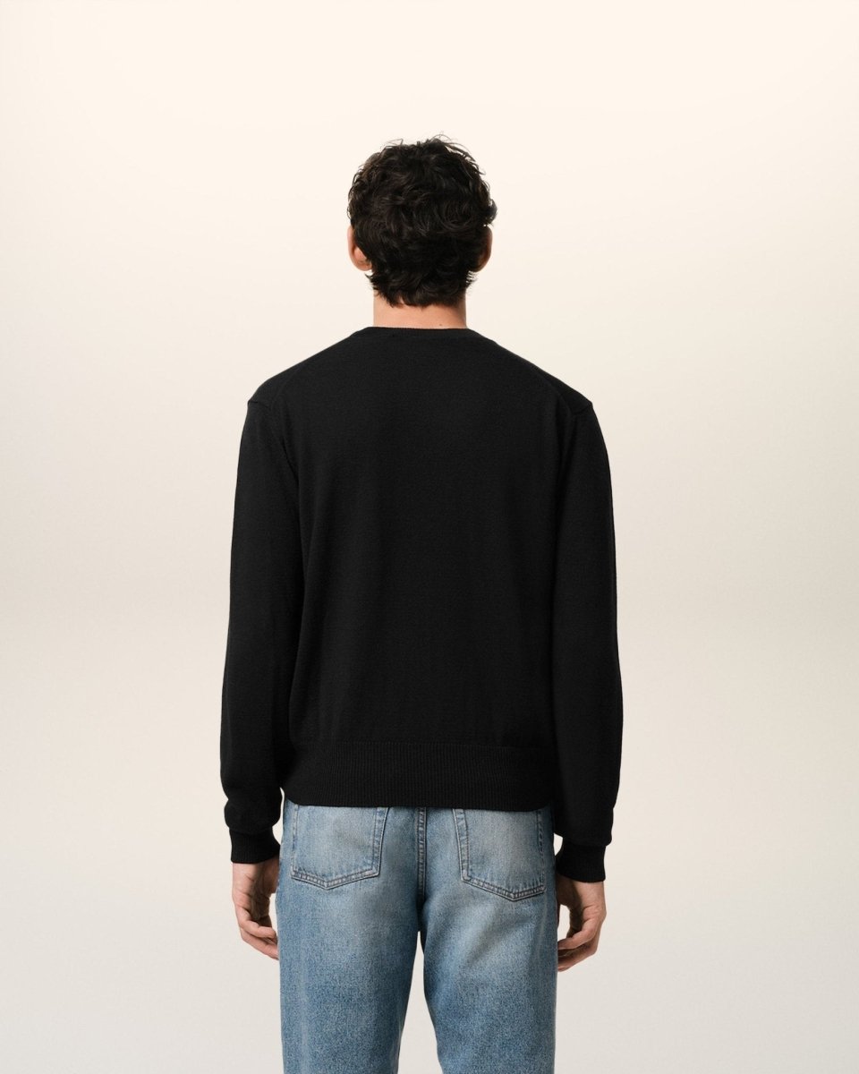 BLACK WOOL AMI CREW NECK SWEATER - French Destock
