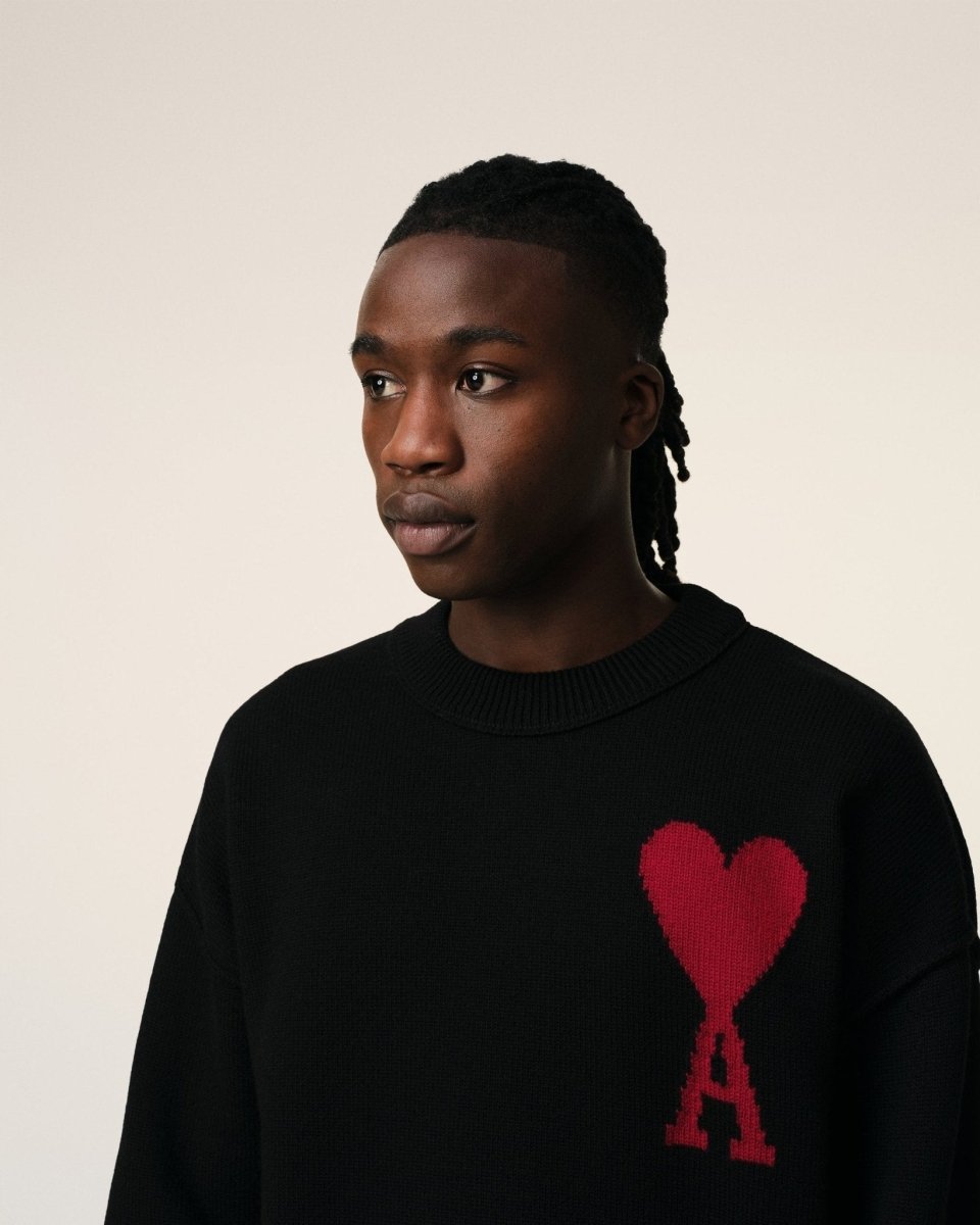 BLACK WOOL AMI SWEATER - French Destock