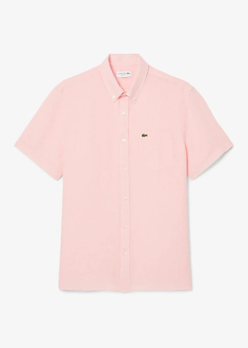 Chemise manches courtes Lacoste rose en lin - French Destock