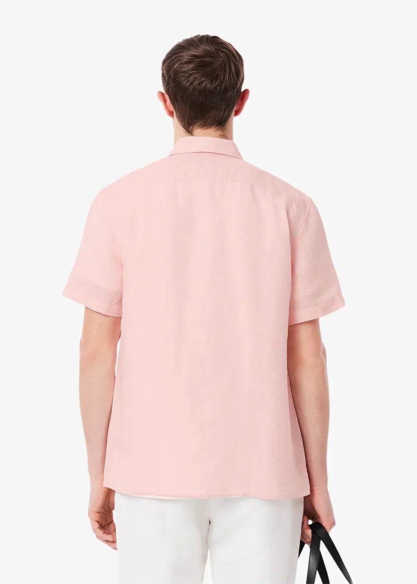 Chemise manches courtes Lacoste rose en lin - French Destock