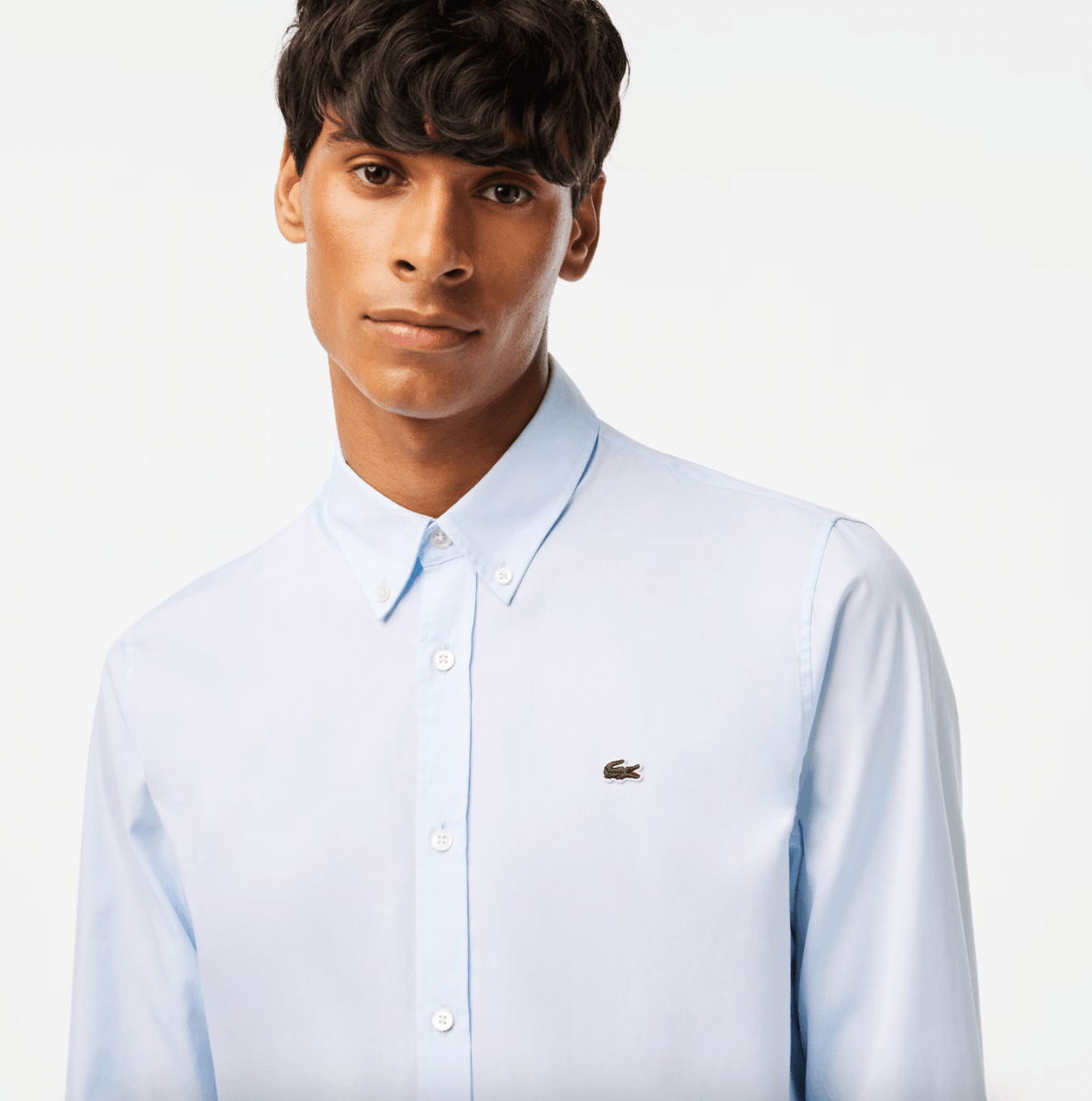 Chemise unie Lacoste ajustée bleu clair - French Destock