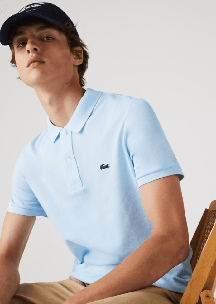 Polo Lacoste ajusté bleu clair - French Destock