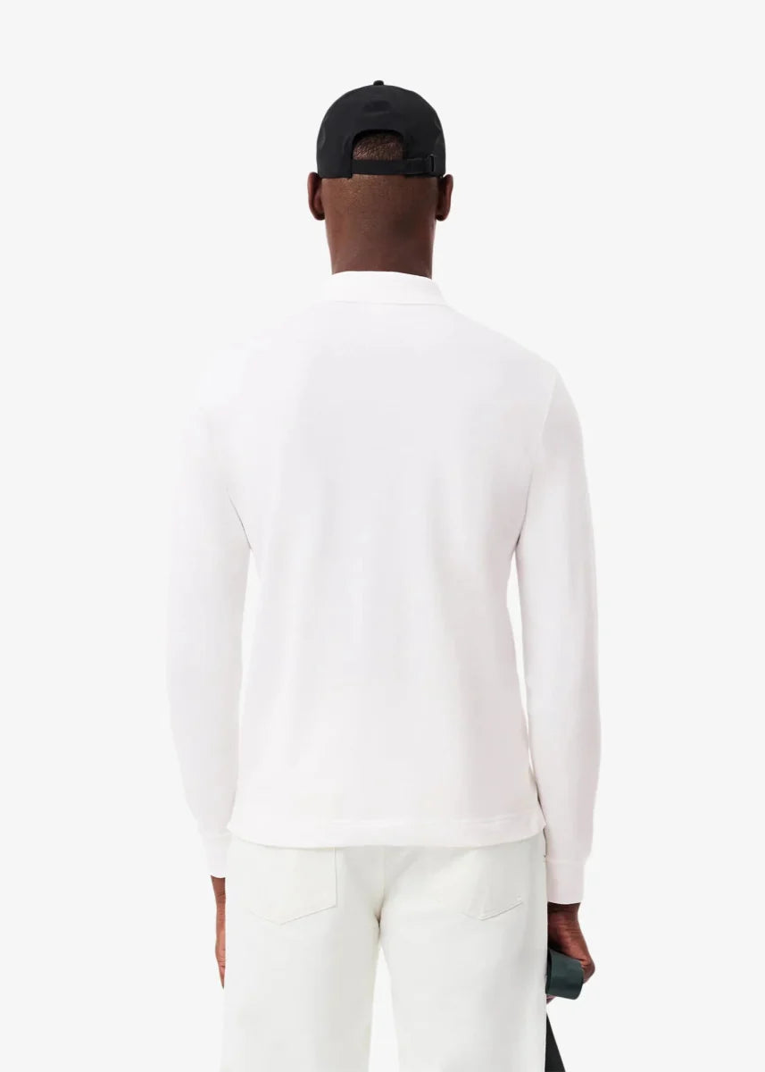 Polo Paris manches longues Lacoste blanc - French Destock