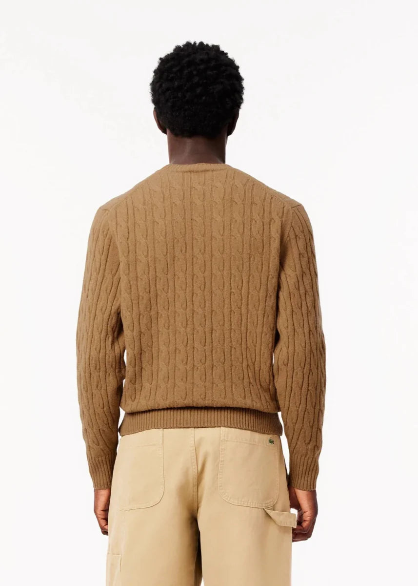 Pull torsadé Lacoste beige en laine - French Destock