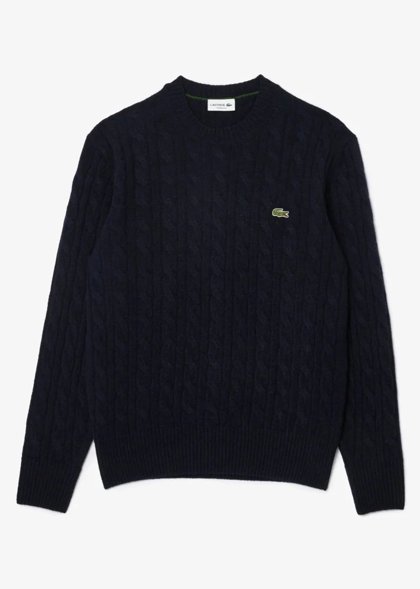 Pull torsadé Lacoste marine en laine - French Destock
