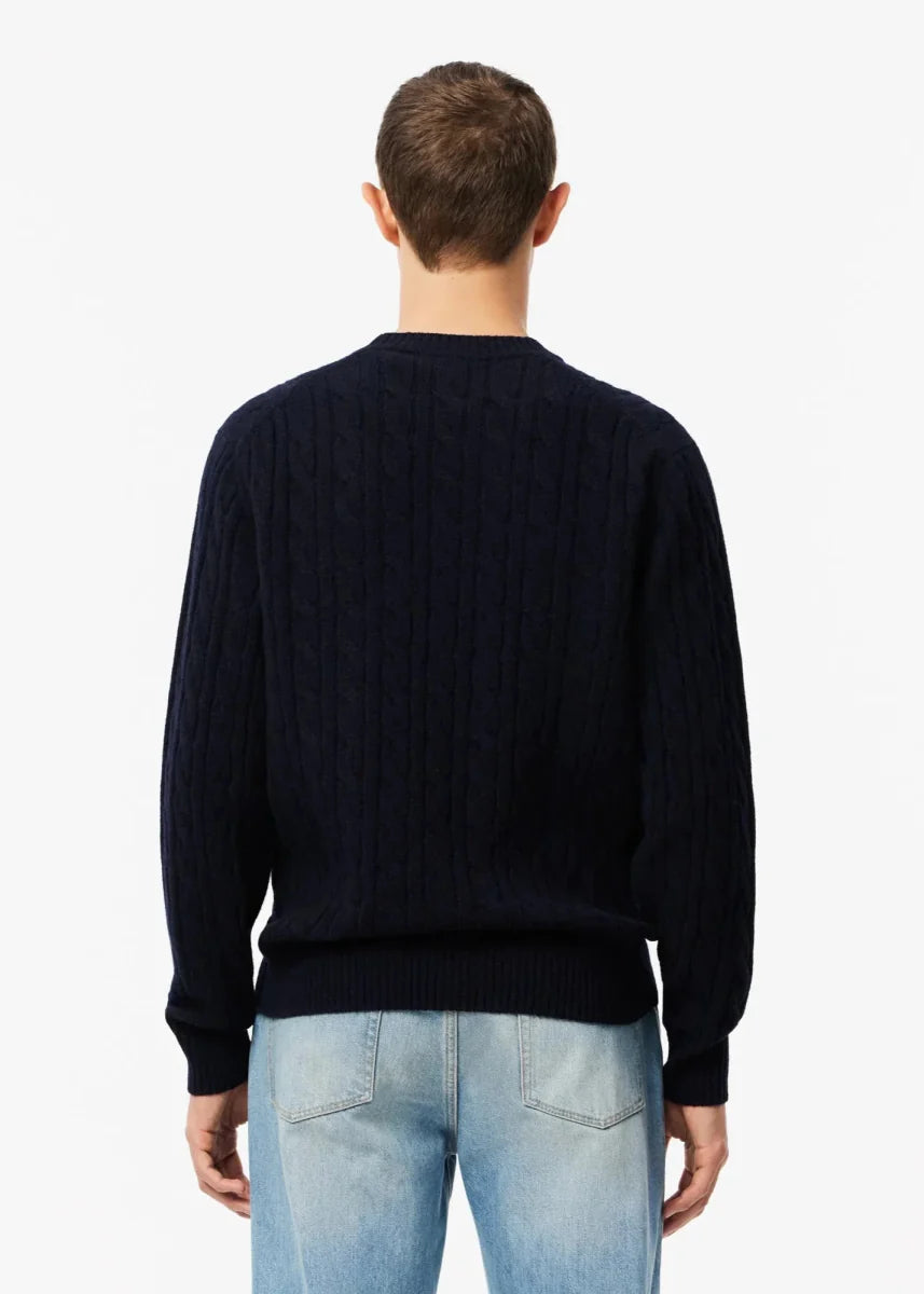 Pull torsadé Lacoste marine en laine - French Destock