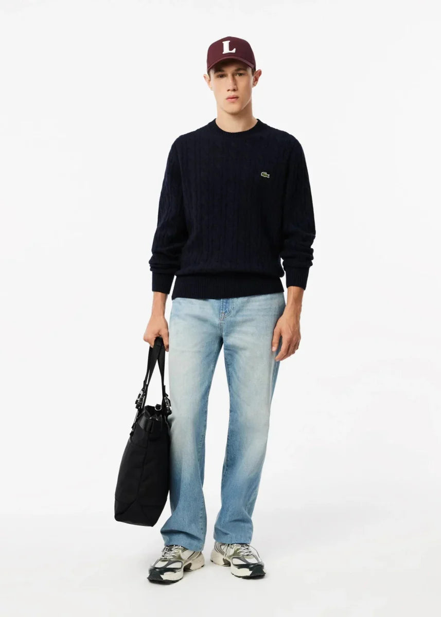 Pull torsadé Lacoste marine en laine - French Destock