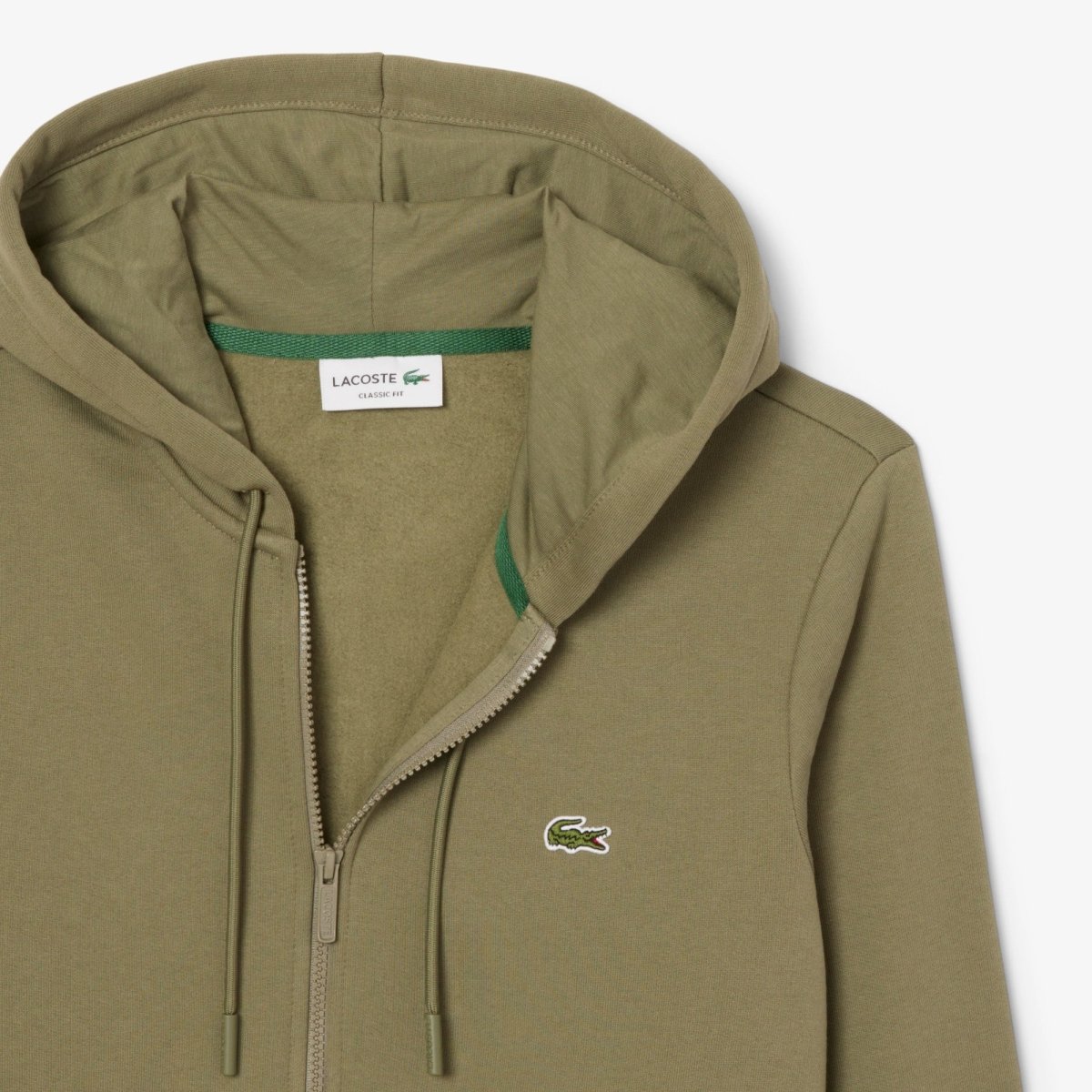 Sweat zippé à capuche Lacoste kaki - French Destock
