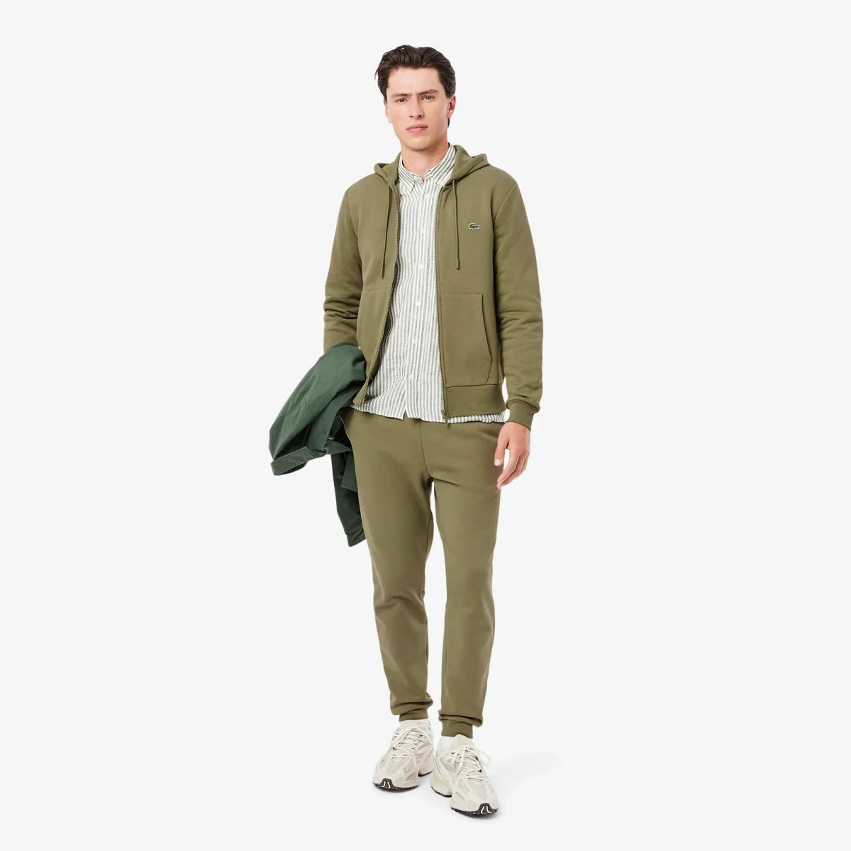 Sweat zippé à capuche Lacoste kaki - French Destock