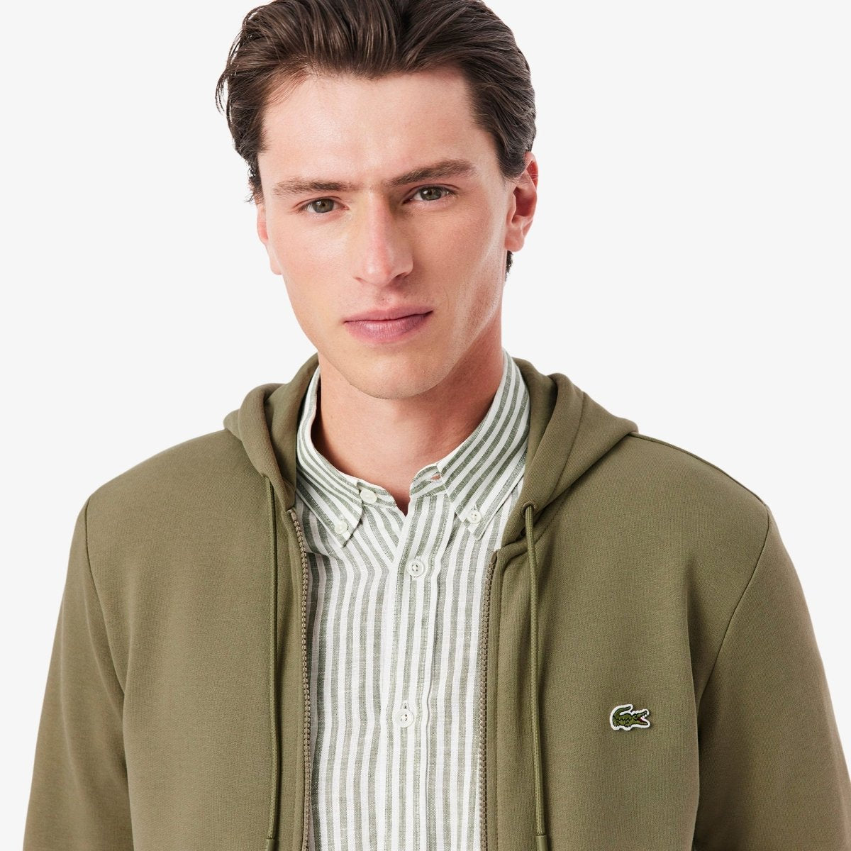 Sweat zippé à capuche Lacoste kaki - French Destock