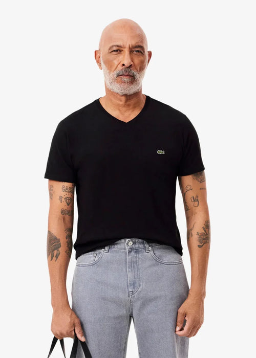 T-shirt col V Lacoste noir - French Destock