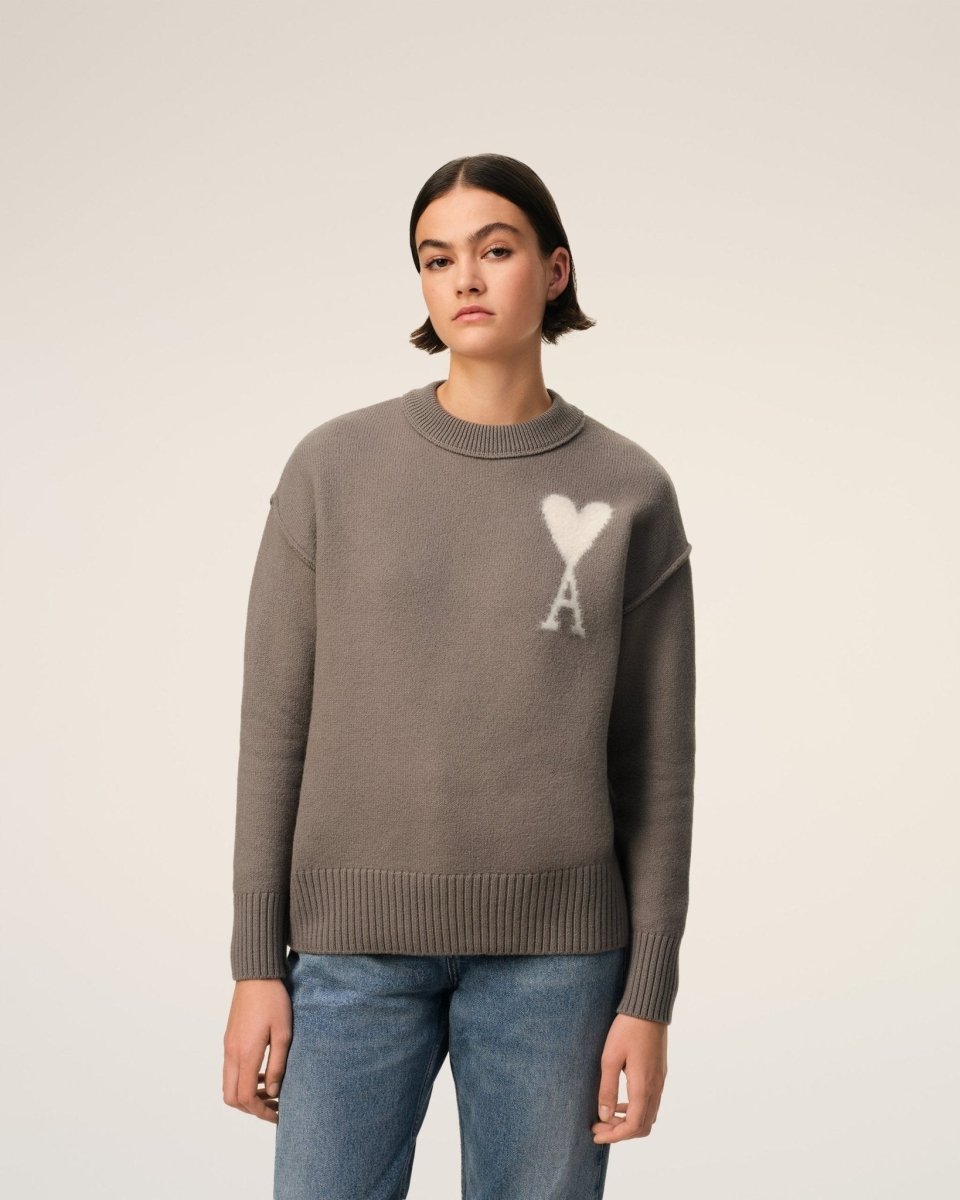 TAUPE WOOL AMI SWEATER - French Destock