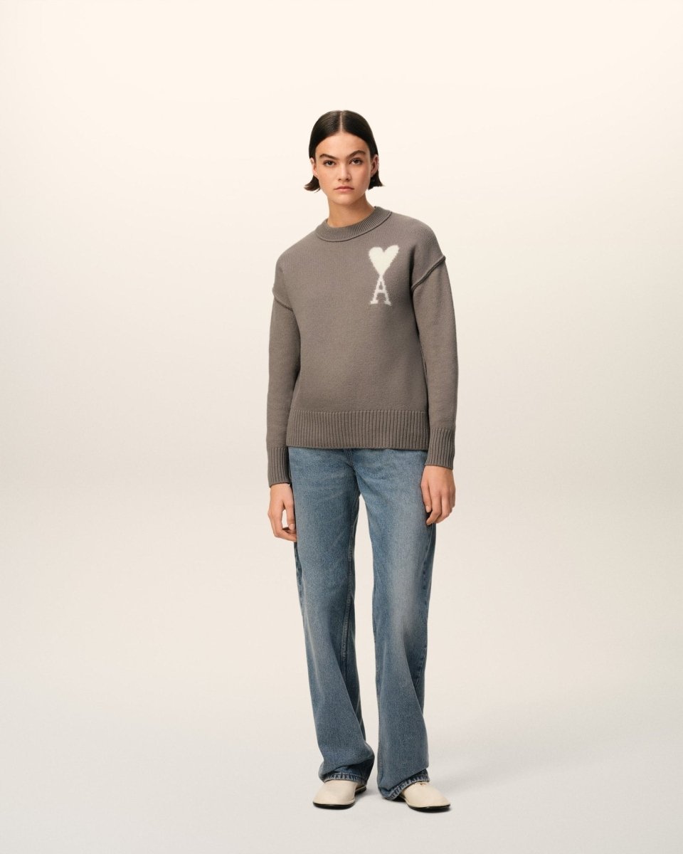 TAUPE WOOL AMI SWEATER - French Destock