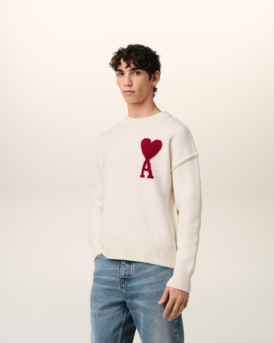 WHITE WOOL AMI SWEATER - French Destock
