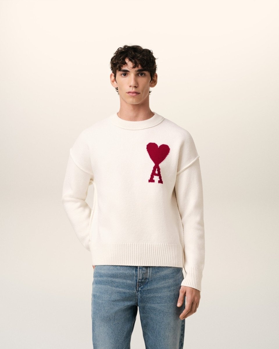 WHITE WOOL AMI SWEATER - French Destock