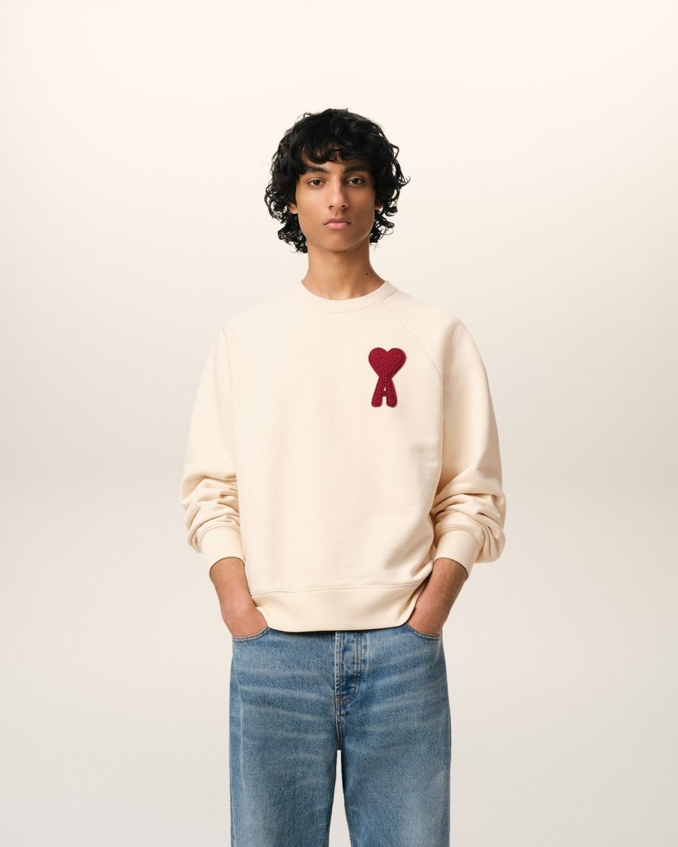 BEIGE COTTON AMI PATCH SWEATSHIRT - French Destock