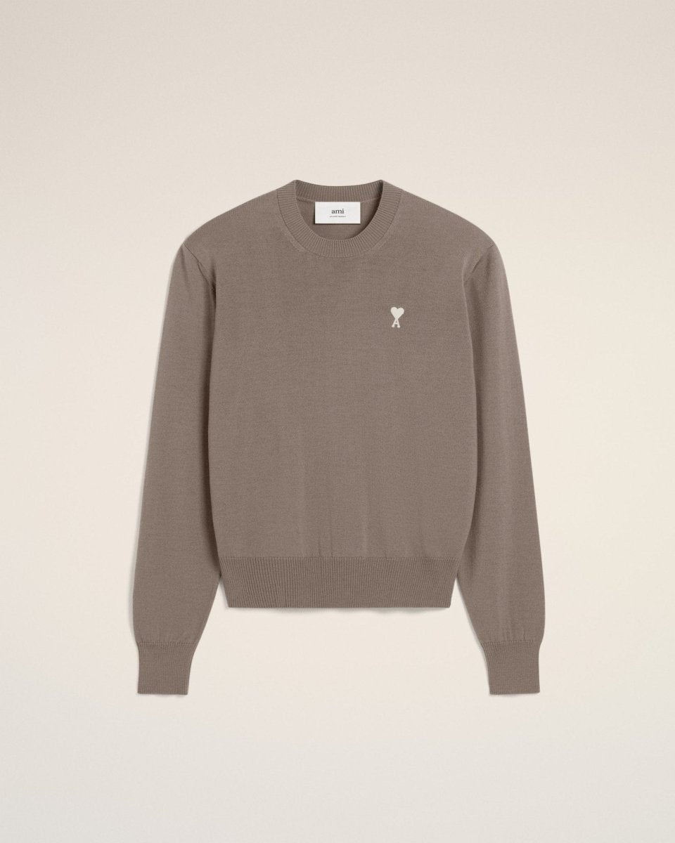 BEIGE WOOL AMI CREW NECK SWEATER - French Destock