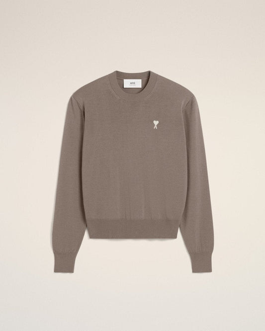 BEIGE WOOL AMI CREW NECK SWEATER - French Destock