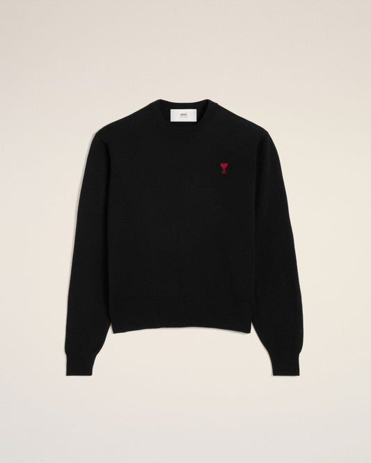 BLACK WOOL AMI CREW NECK SWEATER - French Destock