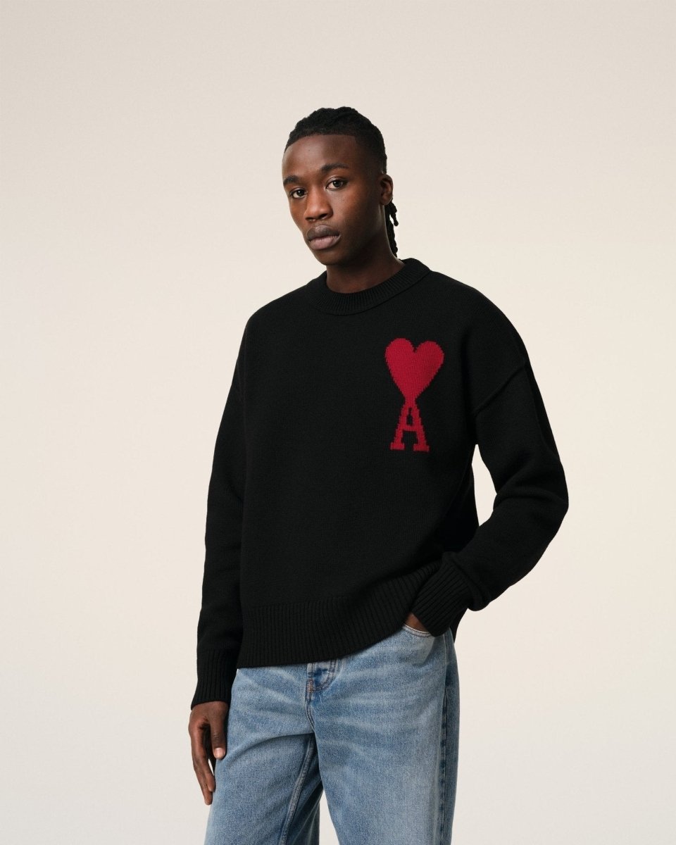 BLACK WOOL AMI SWEATER - French Destock