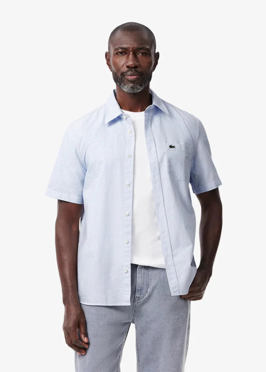 Chemise manches courtes rayée Lacoste bleue - French Destock