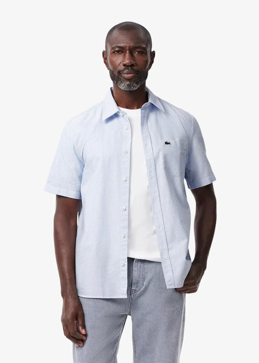 Chemise manches courtes rayée Lacoste bleue - French Destock
