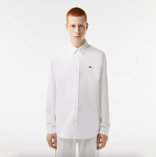 Chemise unie Lacoste ajustée blanche - French Destock