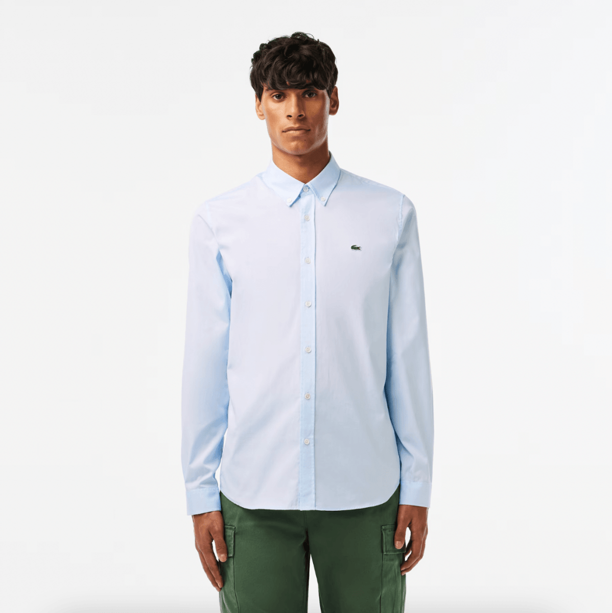 Chemise unie Lacoste ajustée bleu clair - French Destock