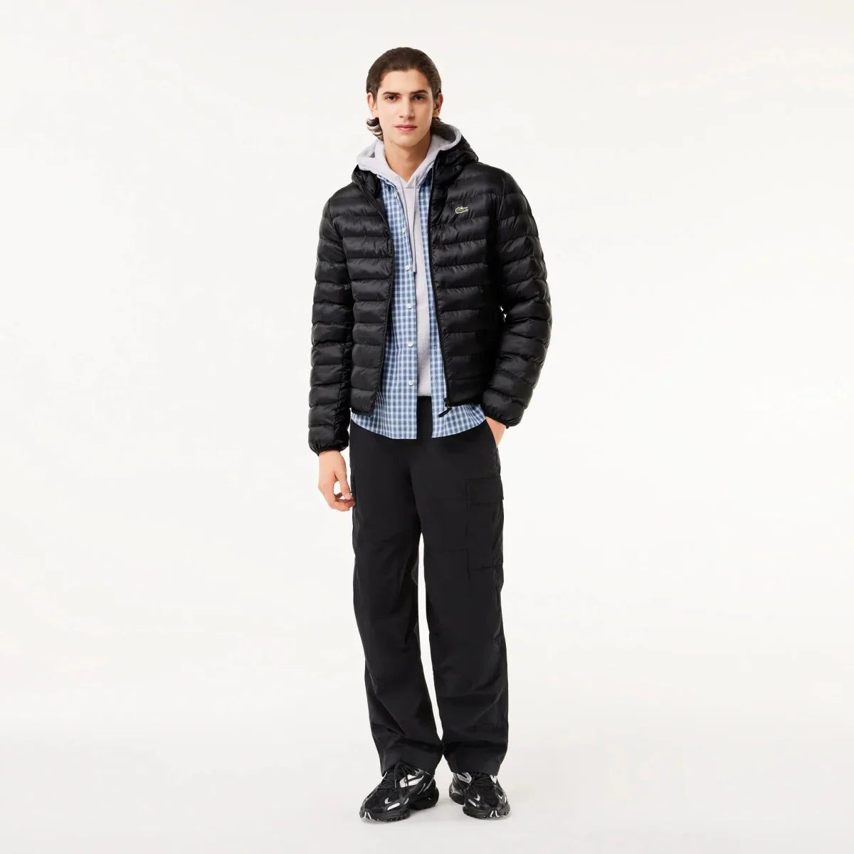 Doudoune à capuche Lacoste noire - French Destock