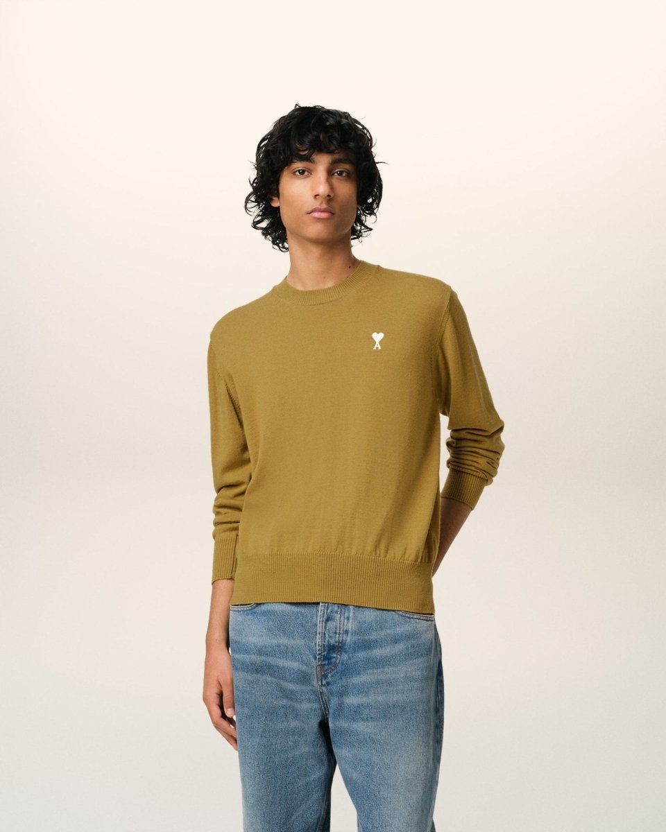 MUSTARD WOOL CREW NECK SWEATER - French Destock