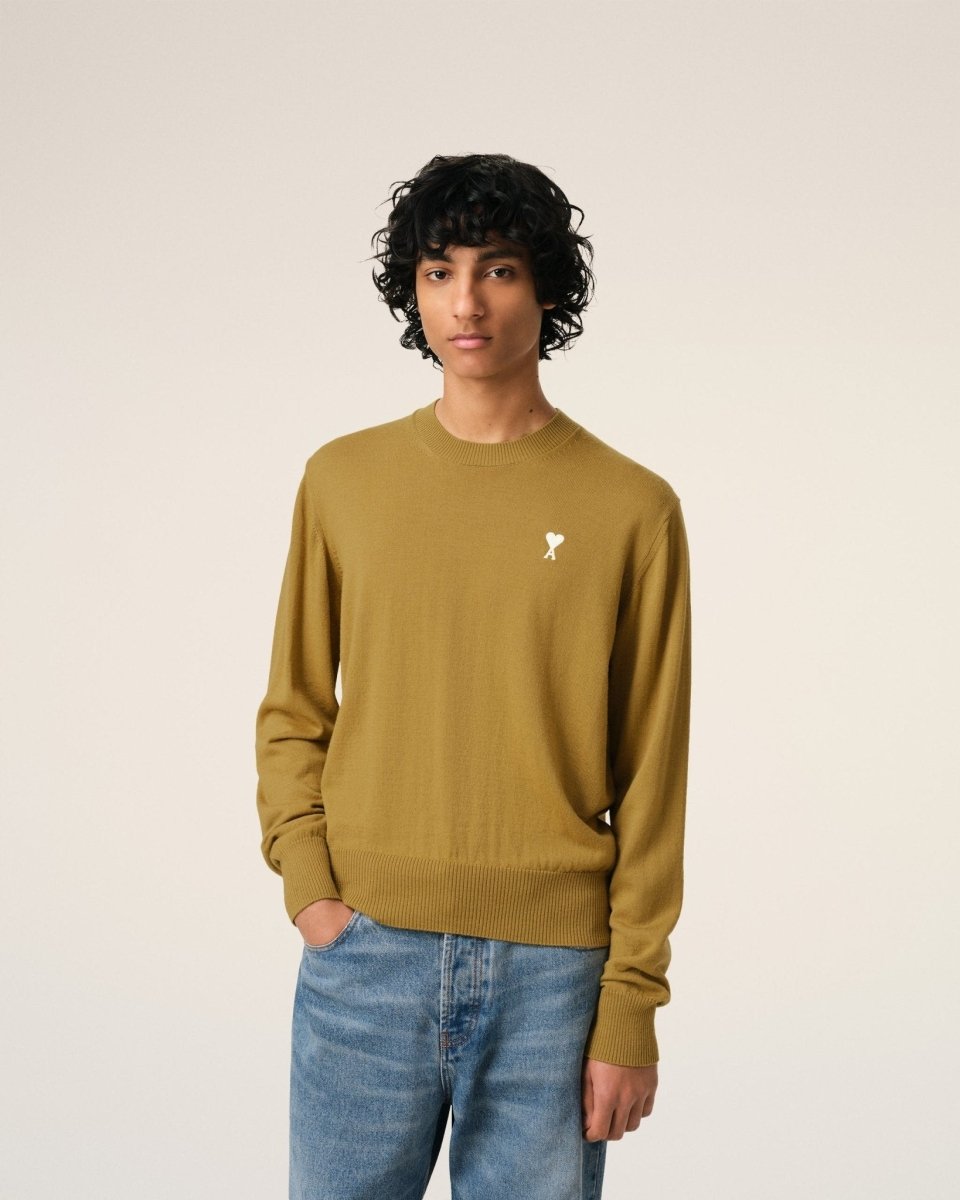 MUSTARD WOOL CREW NECK SWEATER - French Destock