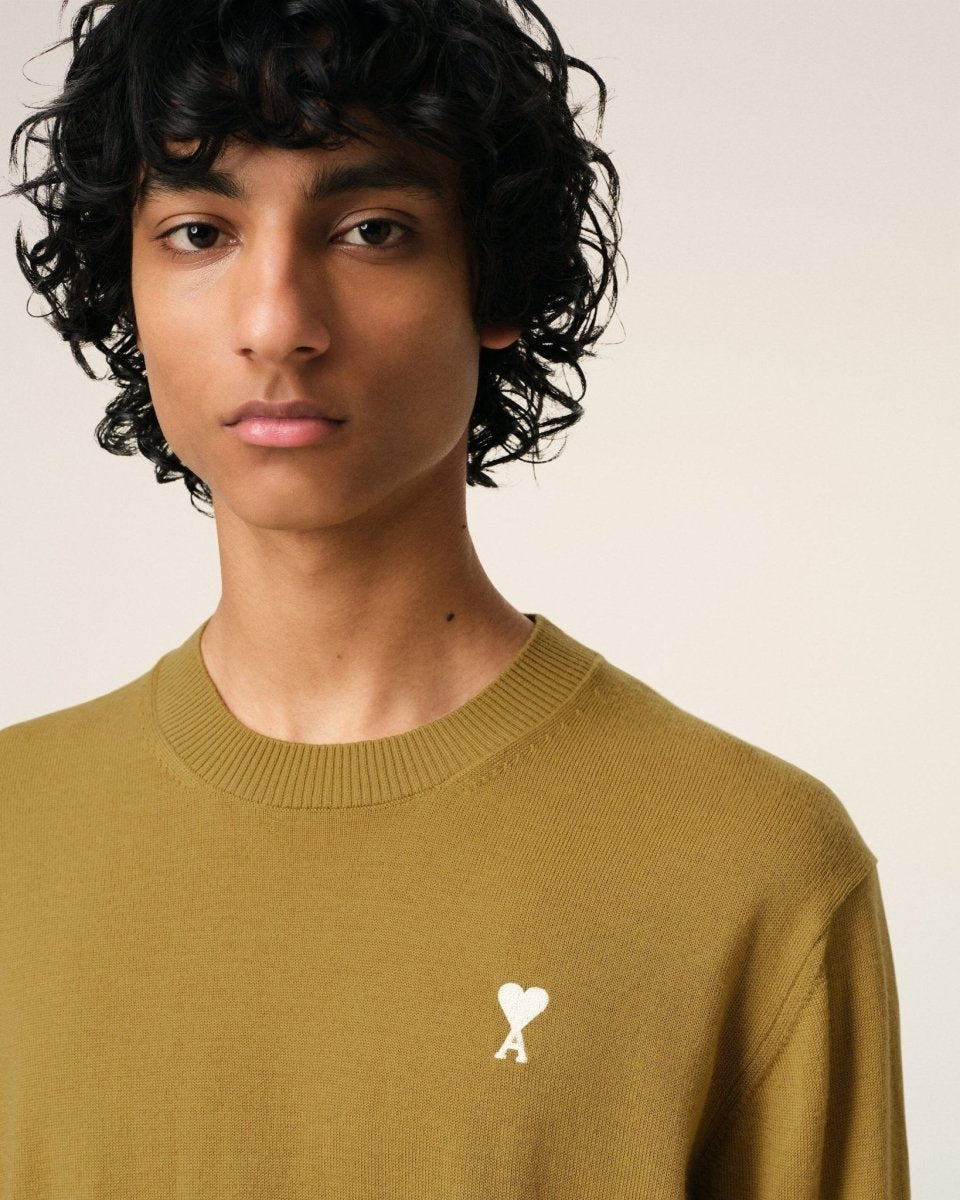 MUSTARD WOOL CREW NECK SWEATER - French Destock