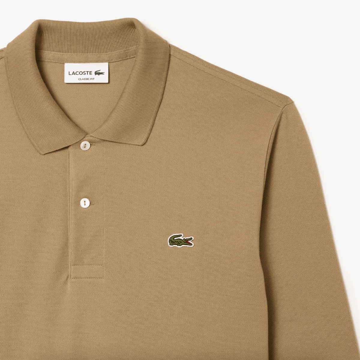 Polo manches longues Lacoste beige - French Destock