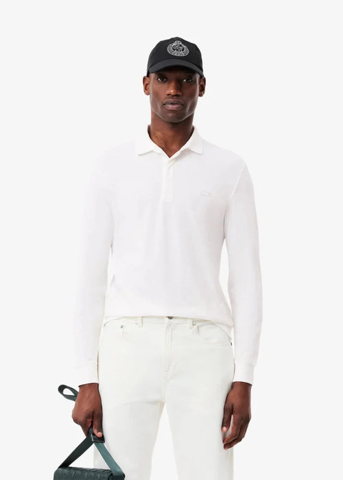 Polo Paris manches longues Lacoste blanc - French Destock