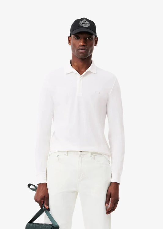 Polo Paris manches longues Lacoste blanc - French Destock