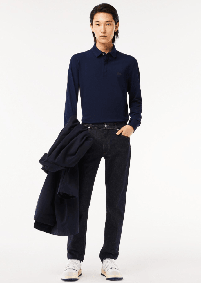 Polo Paris manches longues Lacoste marine - French Destock