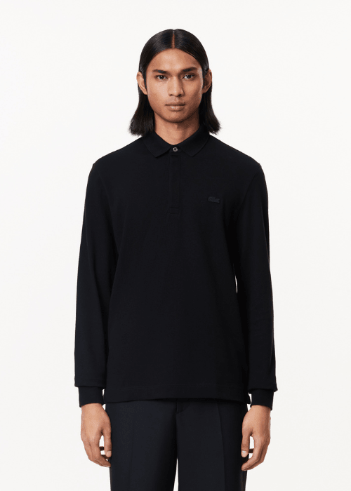 Polo Paris manches longues Lacoste noir - French Destock