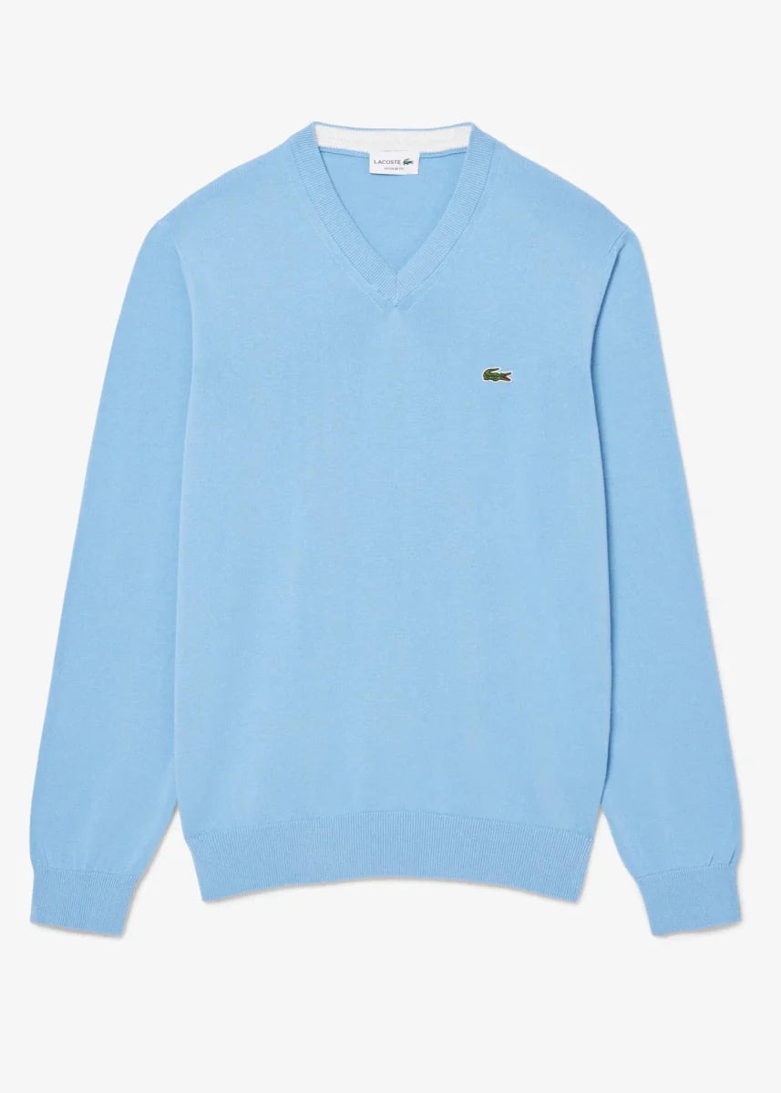 Pull col V Lacoste bleu - French Destock