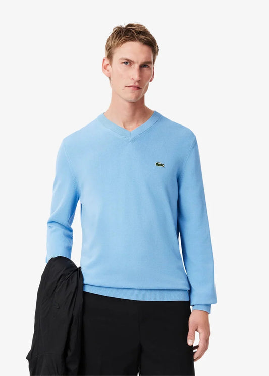 Pull col V Lacoste bleu - French Destock