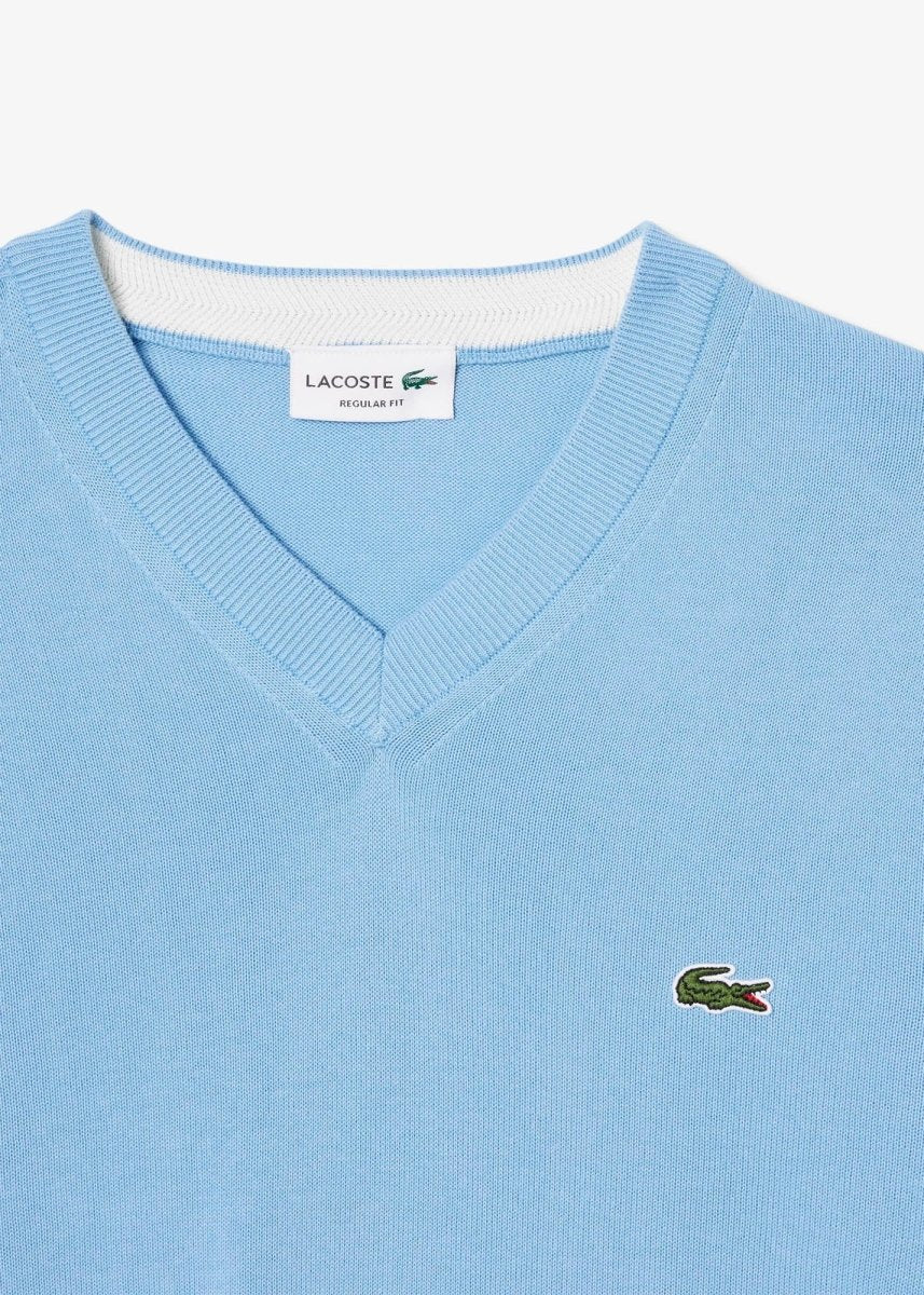 Pull col V Lacoste bleu - French Destock