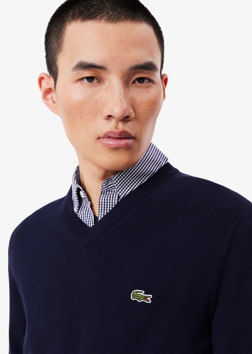 Pull col V Lacoste marine - French Destock