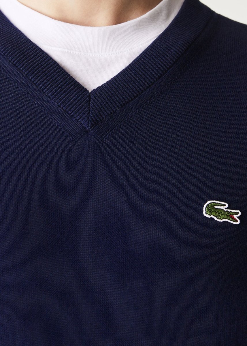 Pull col V Lacoste marine - French Destock