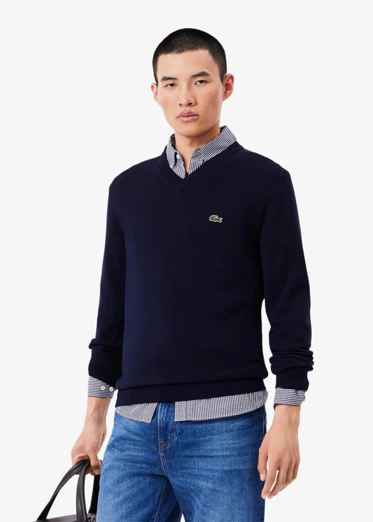 Pull col V Lacoste marine - French Destock